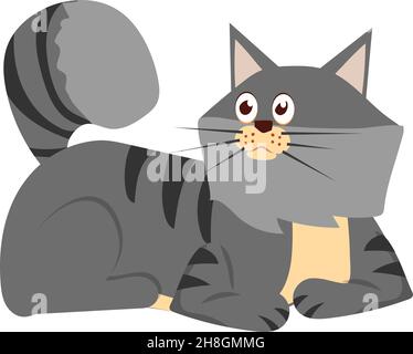 Grey cat laying. Cute pet with fluffy tail Stock Vector