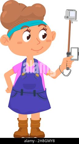 Girl with action camera. Kid making video Stock Vector