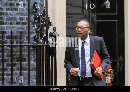 Westminster, London, UK. 30th Nov, 2021. Kwasi Kwarteng MP, Secretary of State for Business Energy and Industrial Strategy, Ministers attend a Cabinet Meeting at 10 Downing Street this morning. Credit: Imageplotter/Alamy Live News Stock Photo