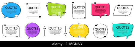 Set of quote frames. Speech bubbles with quotation marks, isolated on white background. Blank text box and quotes. Blog post template. Vector illustra Stock Vector