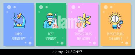 National science day celebration greeting card with color icon element set Stock Vector