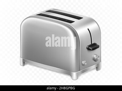 Bright metallic glossy toaster. Vector 3d realistic illustration isolated on white background. Stock Vector