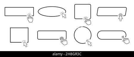Click cursor set button with hand or mouse cursor. Computer mouse cursor or hand pointer symbol. Click here web button sign isolated. Outline vector i Stock Vector