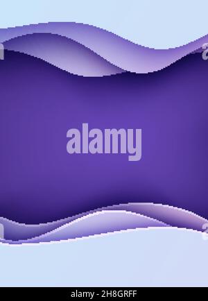 Abstract wavy flyer in paper cut style. Mysterious gradient purple background. Vector fashionable composition of colored shapes cut out of paper. 3D Stock Vector