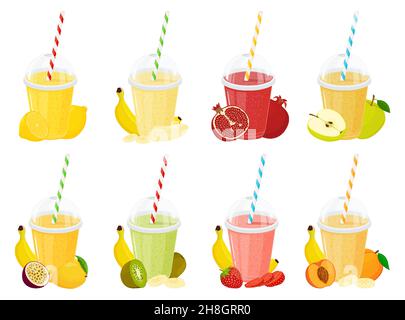 https://l450v.alamy.com/450v/2h8grr0/set-of-fruit-cocktail-or-smoothies-plastic-transparent-cups-for-smoothie-with-striped-pipe-strawberry-lemon-orange-kiwi-pomegranate-mango-appl-2h8grr0.jpg