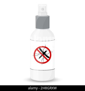 Mosquito free spray, isolated on white background. Insects repellent vector bottle. Flat style. Insect control concept. Stock Vector