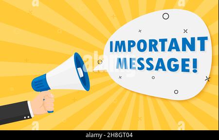 Hand holding megaphone with Important Announcement, message. Vector flat design Stock Vector
