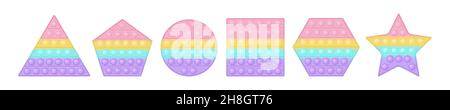 Set of geometric figures popit as a fashionable silicon toys for fidgets. Various shapes for education poster in pastel colors. Bubble sensory develop Stock Vector
