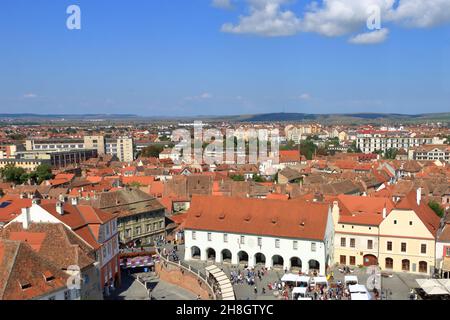 Sibiu, Transylvania, Romania central square at night time. Hermannstadt  city Stock Photo - Alamy