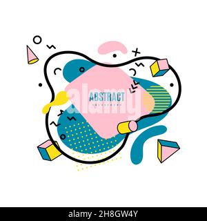 Pattern of liquid geometric shapes in cut paper style. Creative flyer Memphis 80s 90s retro element layered bubbles cut out of cardboard. Vector Stock Vector
