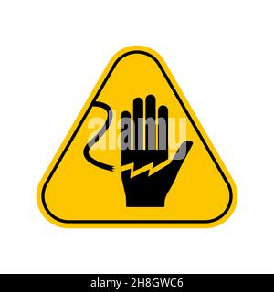 Danger electricity warning symbol. Don't touch sign, Yellow Triangle Caution Symbol, isolated on white background, vector icon Stock Vector