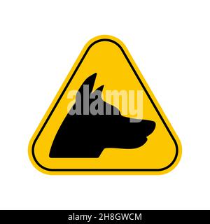 Guard Dog Hazard sign, Yellow Triangle Caution Symbol, isolated on white background, vector icon Stock Vector