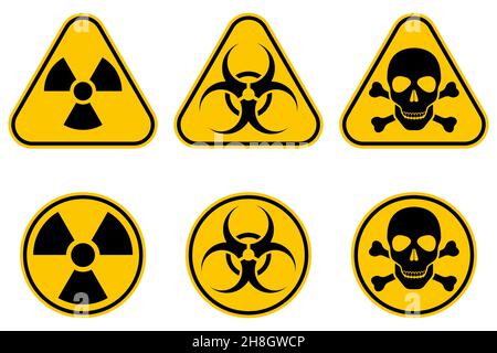 Set sign biohazard toxicity dangerous yellow signs