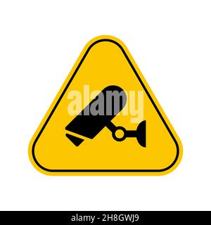 Video surveillance sign, CCTV Warning Sign, Isolated On White Background. Yellow Triangle Caution Symbol. Simple, flat vector icon Stock Vector