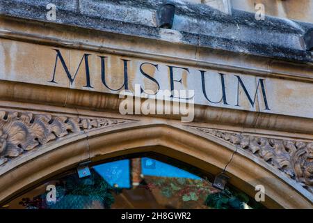 Winchester UK - November 28th 2021: Sign above the entrance to the Winchester City Museum in the city of Winchester in Hampshire, UK. Stock Photo