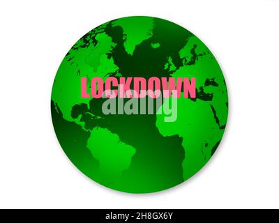 Lockdown Glossy Button In green, with text across the centre. Stock Photo