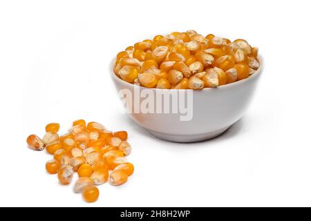 Heap of sweet corn kernels on a white background Stock Photo