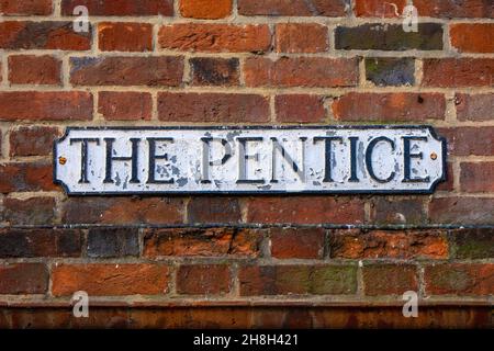 A street sign for The Pentice in the city of Winchester in Hampshire, UK. Stock Photo