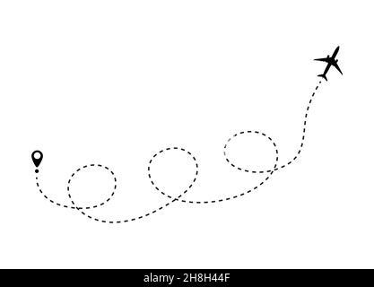 Dotted line of the route of the aircraft. Tourism and travel. Vector illustration. Stock Vector