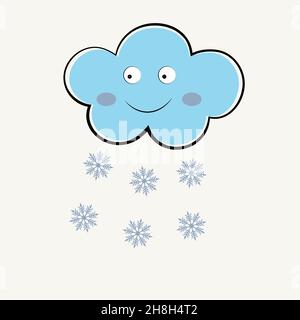 Cute happy cloud and snowflakes. Winter weather concept. Flat vector illustration with copy space Stock Vector
