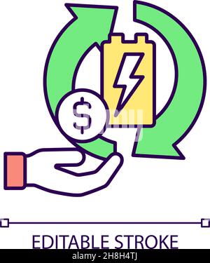 Recycling batteries for money RGB color icon Stock Vector