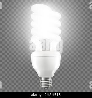 Glowing LED bulb isolated on transparent background. 3d vector realistic illustration Stock Vector