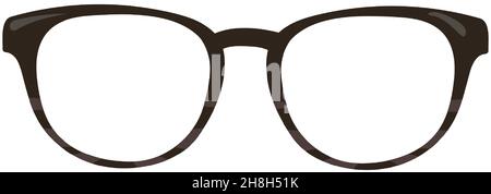 cartoon black glasses. Eyeglasses for hipster or nerd, vintage eyewear, modern eyeglass in dark plastic frame, vector illustration isolated on white background Stock Vector