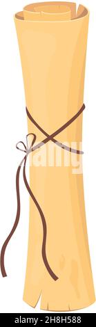 Papyrus roll. Vintage paper for treasure map, historical fantasy cartoon vector illustration isolated on white background Stock Vector