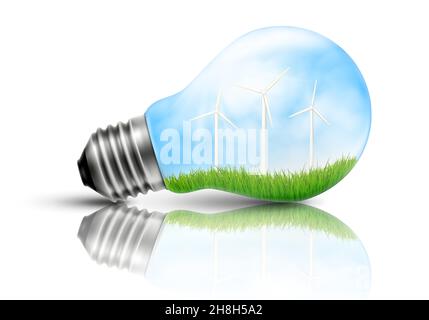Light bulb with a wind turbines in side, ecology concept. Vector illustration. Stock Vector