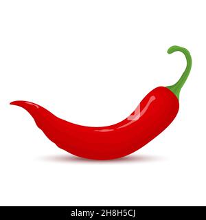 Red chili pepper. Single chili pepper isolated on white background. Whole hot chili peppers icon. Chile cutoff path. Vector flat cartoon style. Stock Vector