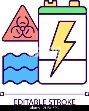 Battery water contamination threat RGB color icon Stock Vector