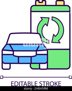 Recyclable EV battery RGB color icon Stock Vector