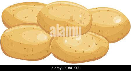 Pile of potatoes. Boiled baked or raw root golden yellow potato in peel, cartoon vector illustration isolated on white background Stock Vector