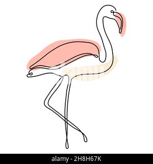 flamingo one line with spots on a white background Stock Vector