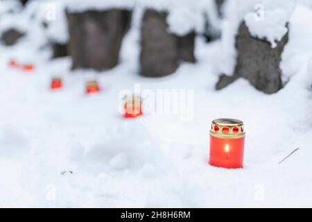 Commemoration event for the 80th anniversary of the Rumbula massacre in Riga, November 30th, 2021. At the end of 1941 over 27,000 Jews were murdered by the Nazis in the Rumbula forest. Copyright: Florian Gaertner/photothek.de Stock Photo