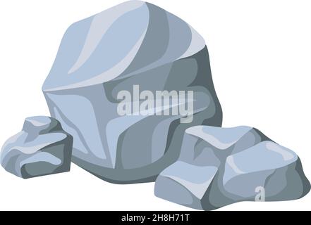Nugget stones. Pile large gray stony rock for formation mortar, cartoon vector isolated on white background Stock Vector