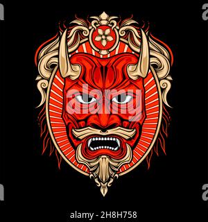 a handsome japanese oni mask with awesome background Stock Vector