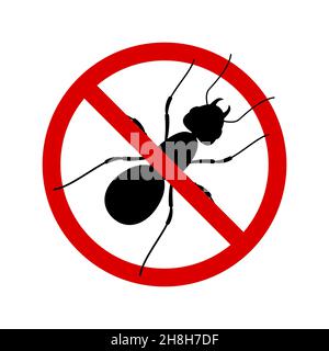 No ant with ban sign. Anti ant pest control ban, prohibition insects silhouette vector. Stop ant insects vector icon, isolated on white background Stock Vector