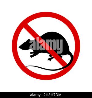 Warning sign no rats. Sign rats prohibition isolated on white background. Vector illustration Stock Vector