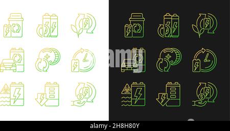 Battery processing gradient icons set for dark and light mode Stock Vector