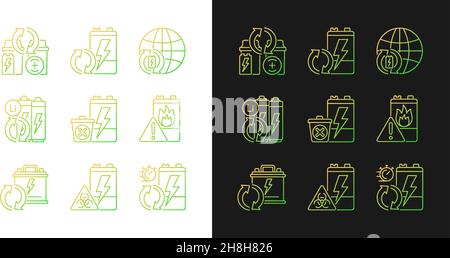 Battery reuse gradient icons set for dark and light mode Stock Vector