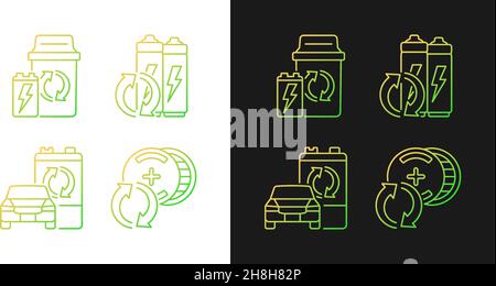 Recyclable battery types gradient icons set for dark and light mode Stock Vector