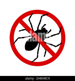 No spiders with ban sign. Anti tarantula pest control ban, prohibition parasitic insects silhouette vector. Stop spider insects vector icon, symbol Stock Vector