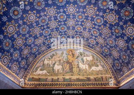 Ravenna, Italy - 01.11.2021 - The mosaic of  the Good Shepard in Mausoleo di Galla Placidia, Emilia Romagna, Italy, Europe Stock Photo