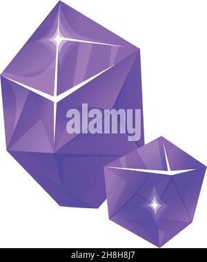 Purple polygon of nature. Crystal stones, realistic art tourmaline, color cartoon vector illustration isolated on white background Stock Vector