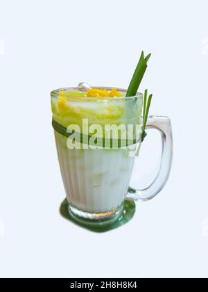 Traditional ASEAN cold dessert Lot Chong or Chendol served in glass with jackfruit. Famous dessert in Thailand, Malaysia and Singapore. Stock Photo