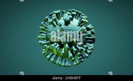 Illustration of Covid-19 Coronavirus cell, visualization of sars-cov-2 model, background with copy space Stock Photo
