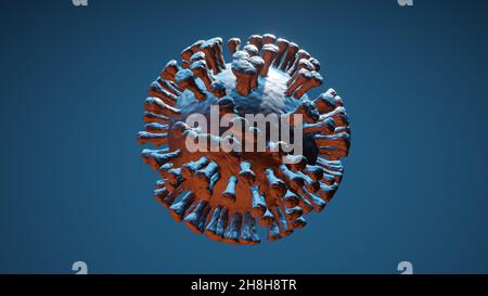Illustration of Covid-19 Coronavirus cell, visualization of sars-cov-2 model, background with copy space Stock Photo
