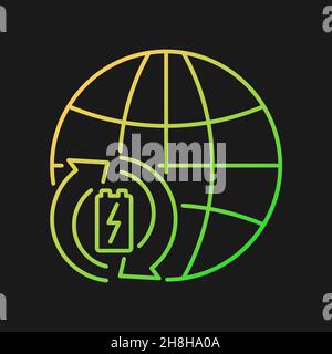 Global battery recycling gradient vector icon for dark theme Stock Vector
