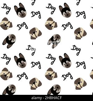 seamless pattern with husky and pug dogs with words Stock Vector